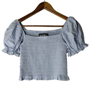 Katie J NYC Blue Smocked Top Girls Sz XL Puff Sleeve Square Neckline Cottagecore